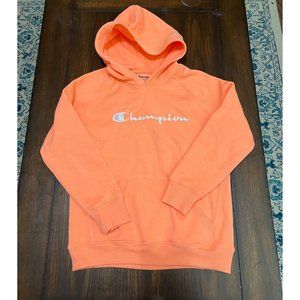 Champion Hoodie Orange Creamsicle Color Embroidered Spellout Womens Large